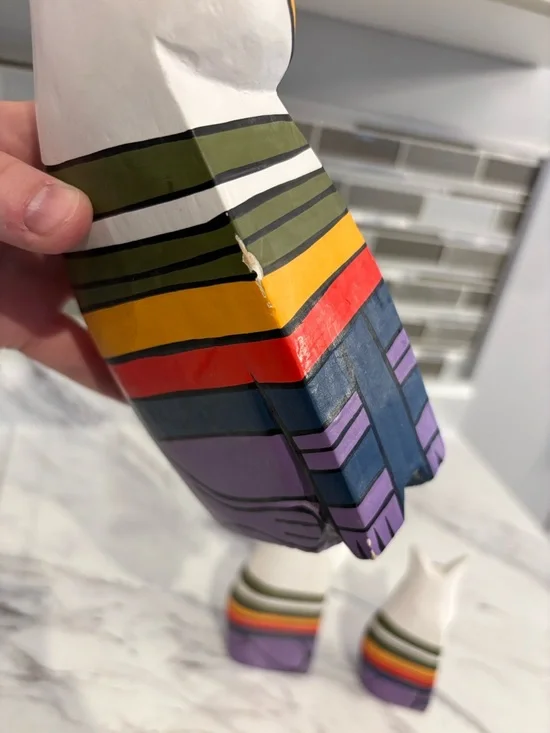 Vintage Laurel Burch style Cat figurines wooden hand painted folk art cat decor - Picture 3 of 9